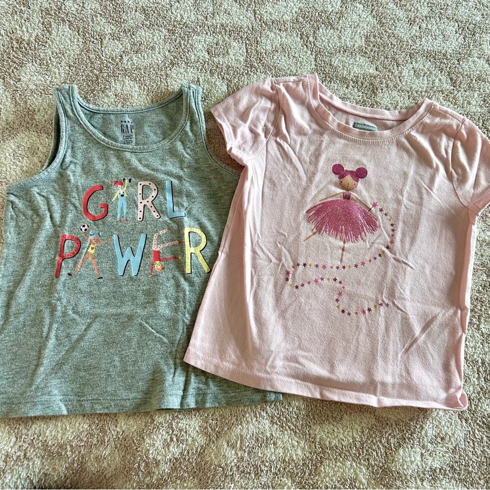 Set of 2 Girls' Graphic Tees - Gray and Pink, 2T